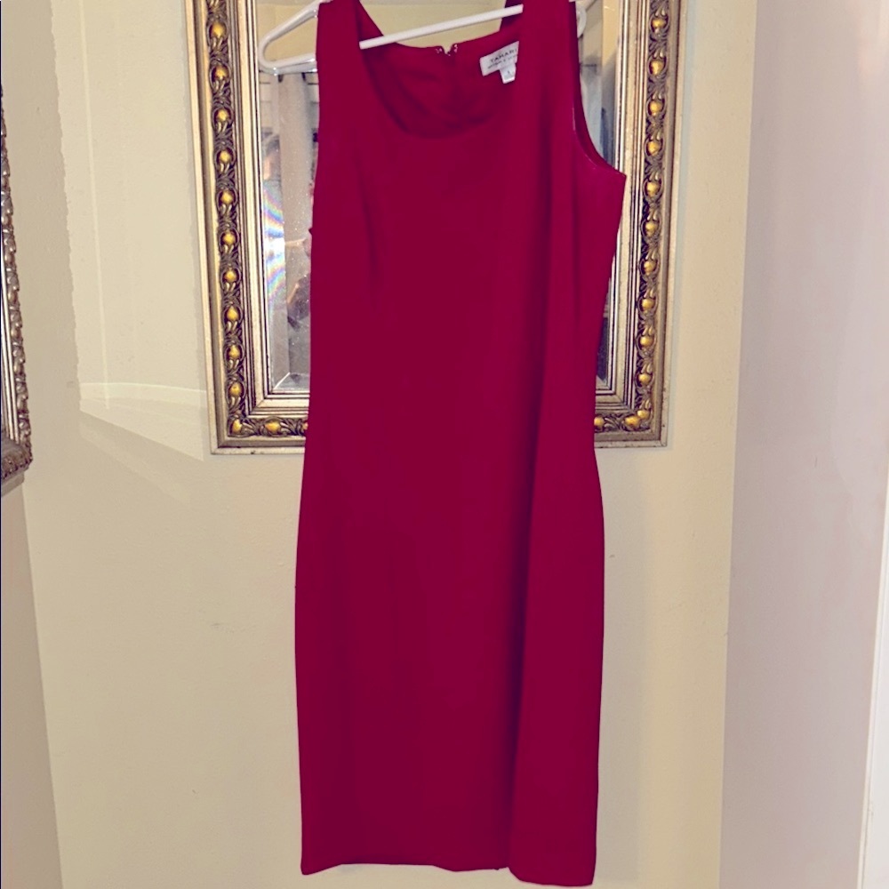 Tahari Red textured Sheath Midi Dress for Cocktail